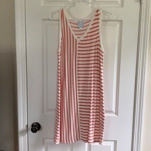 Coral and White striped sleeveless dress